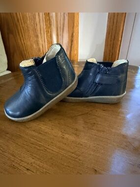 Italian Leather Baby Navy Blue Ankle Boots with Side Zip
